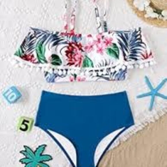 Haloumoning Girls Two Piece Bikini Ruffle Beach Swimwear New Size 14-16 - Picture 1 of 3